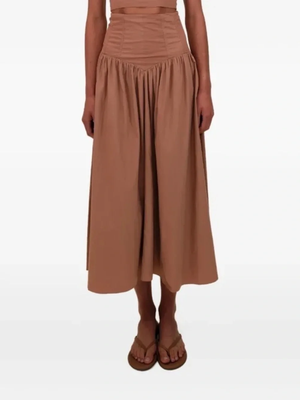 High-Waist Midi Skirt in Warm Brown